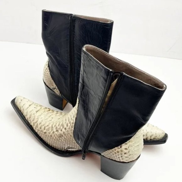 Vintage CIRCLE G Genuine Python Leather Embroidered Zipper Pointy Toe Boots - Picture 11 of 16